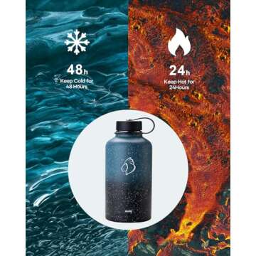 BUZIO Insulated 64oz Water Bottle with Dual Lids & Pouch, Sleek Design