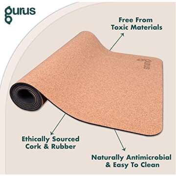 GURUS Sweat Proof Durable Cork Yoga Mat Thick Non Slip Exercise Mat for Home Workout (Cork Yoga Mat)