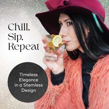 Dragon Glassware Stemless Martini Glasses - 7 oz Clear Set of 2 - Double Wall Insulated Cocktail Glass Set - Unique and Fun Gift for Espresso Martini Lovers