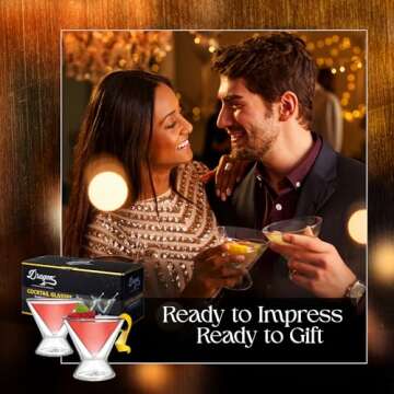 Dragon Glassware Stemless Martini Glasses - 7 oz Clear Set of 2 - Double Wall Insulated Cocktail Glass Set - Unique and Fun Gift for Espresso Martini Lovers