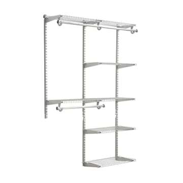 Rubbermaid Configurations Deluxe Custom Closet Kit, 4-8 Ft. Adjustable Metal Wire Shelving, Titanium Finish, Expandable Organization System, Hardware Included, for Home Closet/Pantry/Laundry/Mudroom