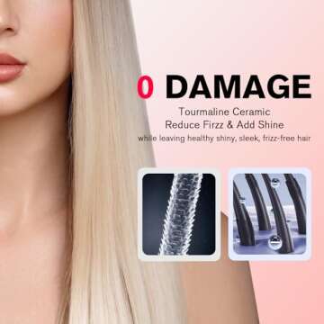 MiroPure Hair Straightener Brush, 10.3 inches x 2.3 inches, Pink, Ceramic, Hair Straightening Comb with 5 Heat Settings, 30s Fast Heat-up, Dual Voltage, PTC Heating, Auto Shut-off, for Silky Hair