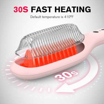 MiroPure Hair Straightener Brush, 10.3 inches x 2.3 inches, Pink, Ceramic, Hair Straightening Comb with 5 Heat Settings, 30s Fast Heat-up, Dual Voltage, PTC Heating, Auto Shut-off, for Silky Hair