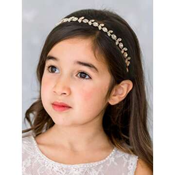 SWEETV Rose Gold Flower Girl Headband - Elegant Crystal Floral Hair Accessory for Kids