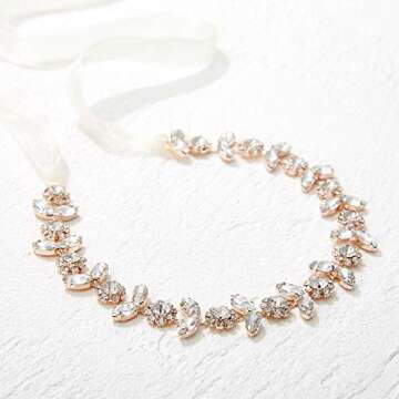 SWEETV Rose Gold Flower Girl Headband for Weddings