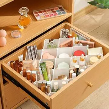 ROUFA Underwear and Sock Drawer Organizers, Honeycomb Drawers Dividers for Clothing, Panties Drawer Organizer and Storage for Women Men(4 Sets of White, 86 Slots)