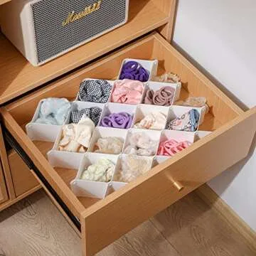 ROUFA Underwear and Sock Drawer Organizers, Honeycomb Drawers Dividers for Clothing, Panties Drawer Organizer and Storage for Women Men(4 Sets of White, 86 Slots)