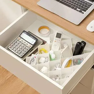 ROUFA Underwear and Sock Drawer Organizers, Honeycomb Drawers Dividers for Clothing, Panties Drawer Organizer and Storage for Women Men(4 Sets of White, 86 Slots)