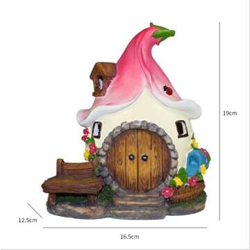 Premium Mushroom Decor, Fairy Garden House Statue for Garden Decor, Outdoor Fairy House Figurine with Solar Lights, Polyresin Garden Figurines for Outdoor, Patio, Lawn, Yard Decor and Decoration