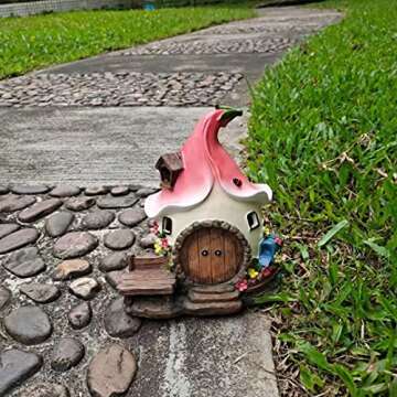 Premium Mushroom Decor, Fairy Garden House Statue for Garden Decor, Outdoor Fairy House Figurine with Solar Lights, Polyresin Garden Figurines for Outdoor, Patio, Lawn, Yard Decor and Decoration