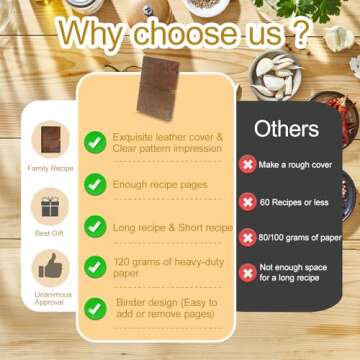 GoShambar Blank Recipe Book To Write In Your Own Recipes, Leather Recipe Notebook, Recipe Journal Hold 150 Recipes(Long Recipes & Short Recipes) (Brown)