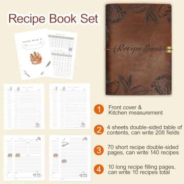 GoShambar Blank Recipe Book To Write In Your Own Recipes, Leather Recipe Notebook, Recipe Journal Hold 150 Recipes(Long Recipes & Short Recipes) (Brown)