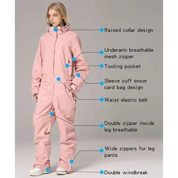 YEEFINE Women's Ski Suit One Piece Snowsuits Jumpsuits Winter Snowboard Suits Waterproof Ski Jacket and Pants Outdoor Overalls(Pink, M)