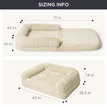 Bedsure Foldable Human Dog Bed for People Adults, 2 in 1 Calming Human Size Giant Dog Bed Fits Pet Families with Egg Foam Supportive Mat and Waterproof Liner, Faux Fur Orthopedic Dog Sofa, Cream
