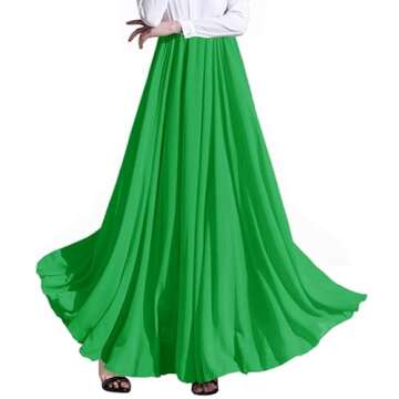 Afibi Womens Chiffon Retro Long Maxi Skirt Beach Ankle Length Skirt (XX-Large, Green)