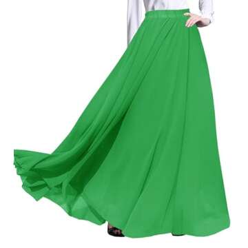 Afibi Womens Chiffon Retro Long Maxi Skirt Beach Ankle Length Skirt (XX-Large, Green)