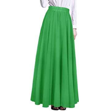 Afibi Womens Chiffon Retro Long Maxi Skirt Beach Ankle Length Skirt (XX-Large, Green)