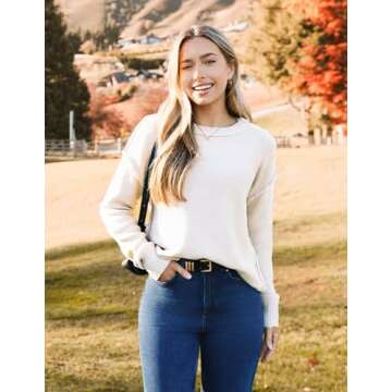 Zeagoo Women's Crew Neck Cropped Sweater 2024 Fall Long Sleeve Chunky Knit Pullover Sweater Tops White