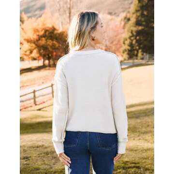 Zeagoo Women's Crew Neck Cropped Sweater 2024 Fall Long Sleeve Chunky Knit Pullover Sweater Tops White