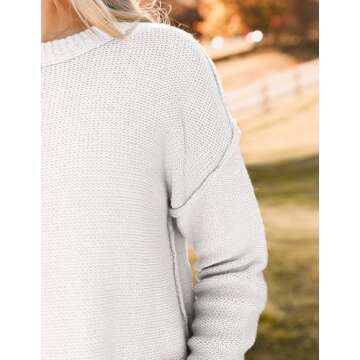 Zeagoo Women's Crew Neck Cropped Sweater 2024 Fall Long Sleeve Chunky Knit Pullover Sweater Tops White