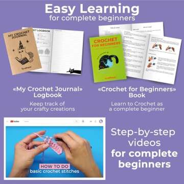 Craftwiz Ultimate Beginner Crochet Kit for Adults and Kids – Learn to Crochet with Complete Starter Set – Includes 20 Yarn Skeins, 9 Hooks, and Crochet Book