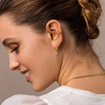 Initial Earrings for Women Initial Huggie Earrings Dangle Hoop Earrings Cubic Zirconia F Initial Alphabet Letter Charm for Women