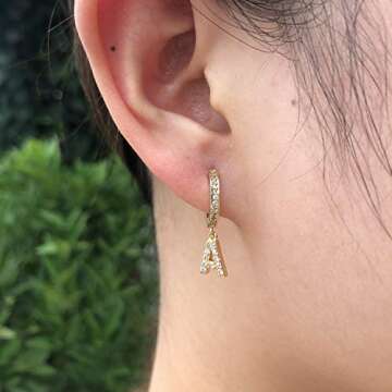 Initial Earrings for Women Initial Huggie Earrings Dangle Hoop Earrings Cubic Zirconia F Initial Alphabet Letter Charm for Women