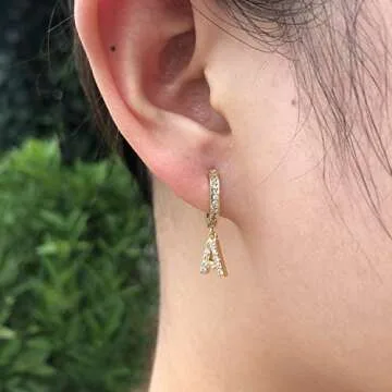 Initial Earrings for Women Initial Huggie Earrings Dangle Hoop Earrings Cubic Zirconia F Initial Alphabet Letter Charm for Women