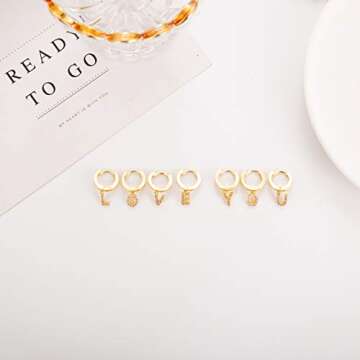 Initial Earrings for Women Initial Huggie Earrings Dangle Hoop Earrings Cubic Zirconia F Initial Alphabet Letter Charm for Women