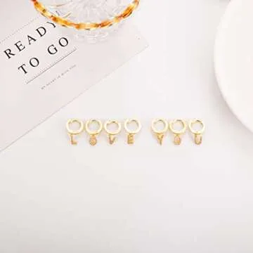 Initial Earrings for Women Initial Huggie Earrings Dangle Hoop Earrings Cubic Zirconia F Initial Alphabet Letter Charm for Women