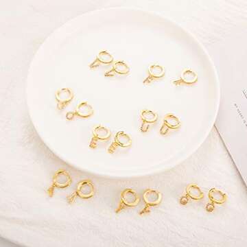 Initial Earrings for Women Initial Huggie Earrings Dangle Hoop Earrings Cubic Zirconia F Initial Alphabet Letter Charm for Women