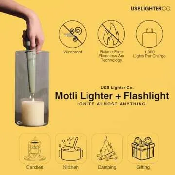 USB Lighter Co. MOTLI Electric Arc Windproof Flameless USB Rechargeable Lighter with Flashlight & Sa...
