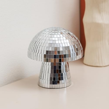 JOZHENJU Reflective Silver Mushroom Disco Ball - 4.9 Inch Handmade Mirror Glitter Decor for Parties,...