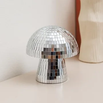 JOZHENJU Reflective Silver Mushroom Disco Ball - 4.9 Inch Handmade Mirror Glitter Decor for Parties,...