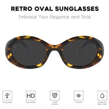 mosanana Oval Retro Trendy Sunglasses for Women Cute Sunnies 90s Style Fashion Shades Tortoise MS523...