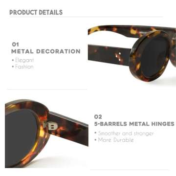mosanana Oval Retro Trendy Sunglasses for Women Cute Sunnies 90s Style Fashion Shades Tortoise MS52371
