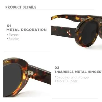 mosanana Oval Retro Trendy Sunglasses for Women Cute Sunnies 90s Style Fashion Shades Tortoise MS52371