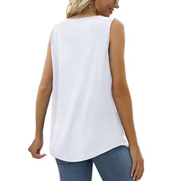 Saloogoe Sleeveless Tops for Women Scoop Neck Flowy Lace Tank Tops Loose Fit White S