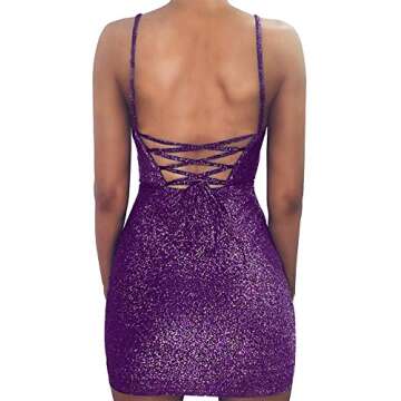 Women's Sexy Glitter Bandage Bodycon Tight Dress Sleeveless Mini Club Party Dresses (XL, Purple)