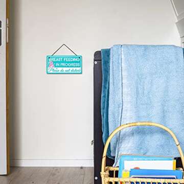 Putuo Decor Breastfeeding or Pumping in Progress Door Sign, Reversible Double Sided Sign for Home, Nursery, Baby Room, 10x5 Inches PVC Hanging Plaque