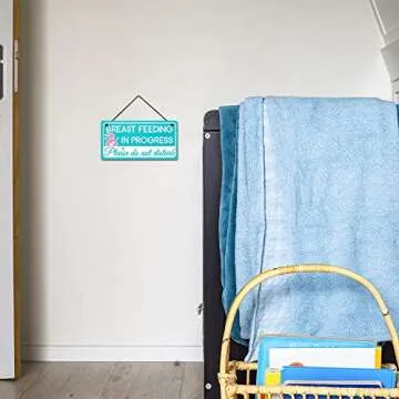 Putuo Decor Breastfeeding or Pumping in Progress Door Sign, Reversible Double Sided Sign for Home, Nursery, Baby Room, 10x5 Inches PVC Hanging Plaque