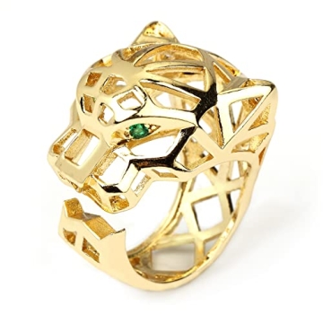 Z NEWDECO Open Geometry Cutout Leopard Dainty Rings - 18K Gold Plated Cubic Zirconia Circle Rings Je...