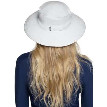 Coolibar UPF 50+ Women's Brighton Chlorine Resistant Bucket Hat - Sun Protective (Small/Medium- Whit...