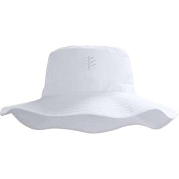 Coolibar UPF 50+ Women's Brighton Chlorine Resistant Bucket Hat - Sun Protective (Small/Medium- White)