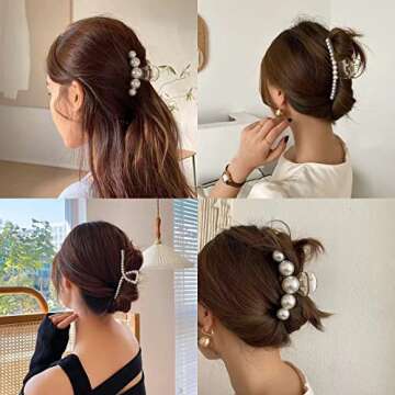 Sisiaipu 6 Pcs Large Pearl Claw Clips for Thick Hair for Wedding Nonslip Jaw Clips Hair Styling Gift And Accessories for Women and Girls, White