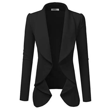 DOUBLJU Classic Draped Open Front Long Sleeve Business Casual Work Deconstructed Blazer Jackets for ...