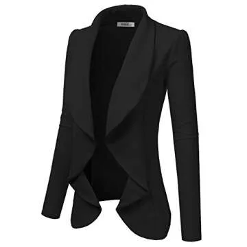 DOUBLJU Classic Draped Open Front Long Sleeve Business Casual Work Deconstructed Blazer Jackets for Womens with Plus Size