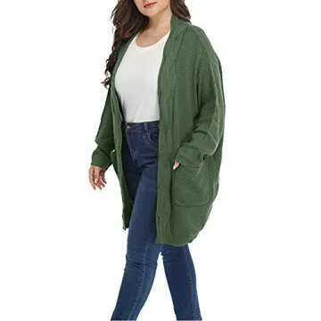Classic Plus Size Sweaters for Women Oversized Long Cardigans (Green, 2X)