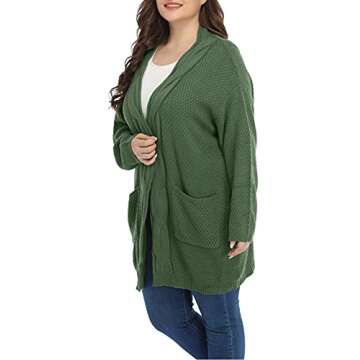 Classic Plus Size Sweaters for Women Oversized Long Cardigans (Green, 2X)