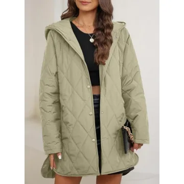 EVALESS Long Jacket Women Stylish Lightweight Diamond Quilted